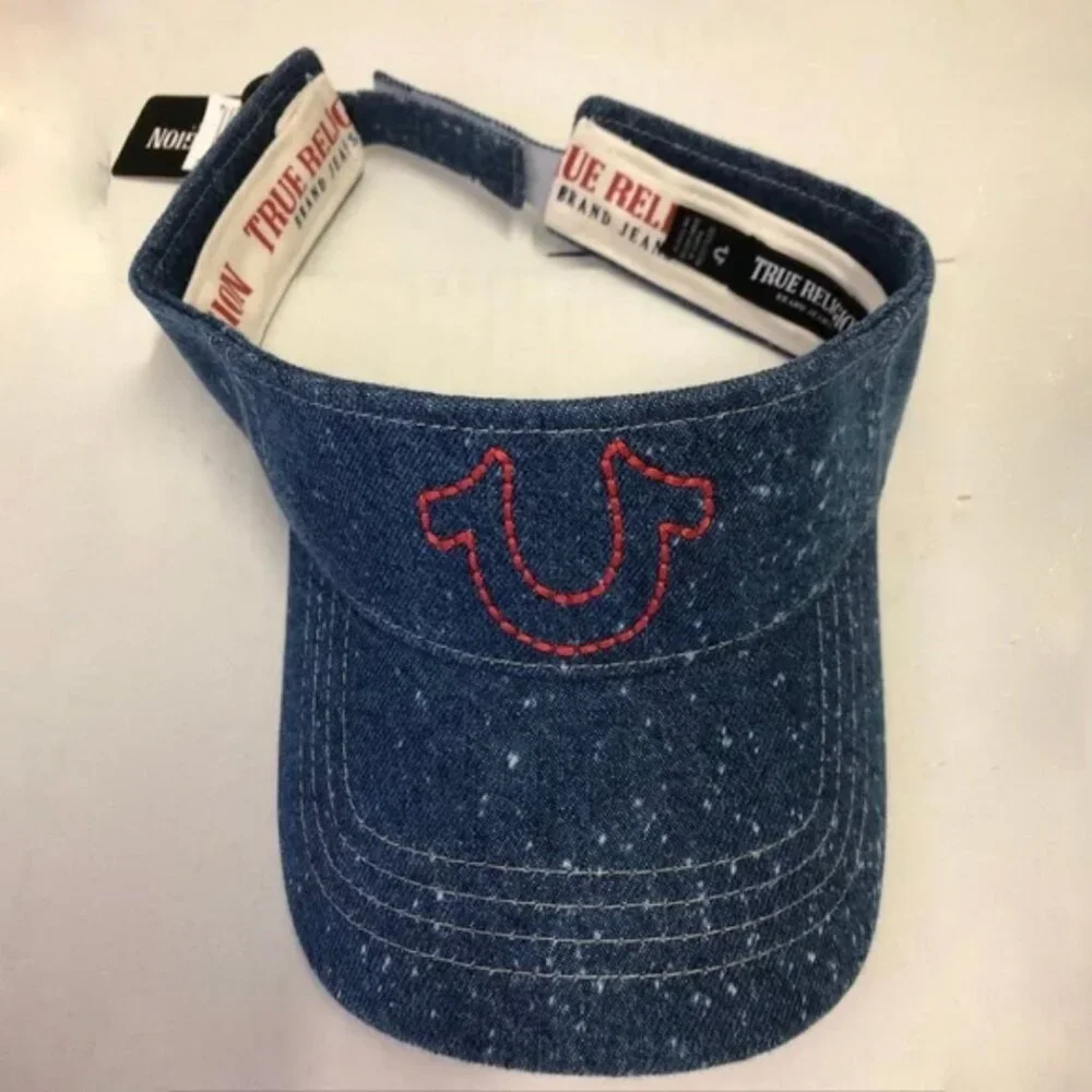 True Religion Stonewash Denim Adjustable Visor Hat Blue Unisex One Size